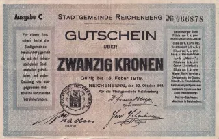 Czechoslovakian notgeld 20 Kronen, 1918 image